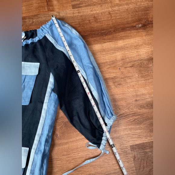 March 11 Eleven women’s 100% linen dress‎ LARGE patchwork blue peasant lagenlook - Picture 13 of 16